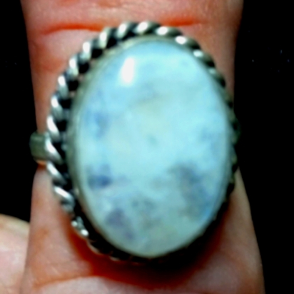 28 NWT Rainbow Moonstone gemstone crystal 925 silver ring size 8 free shipping